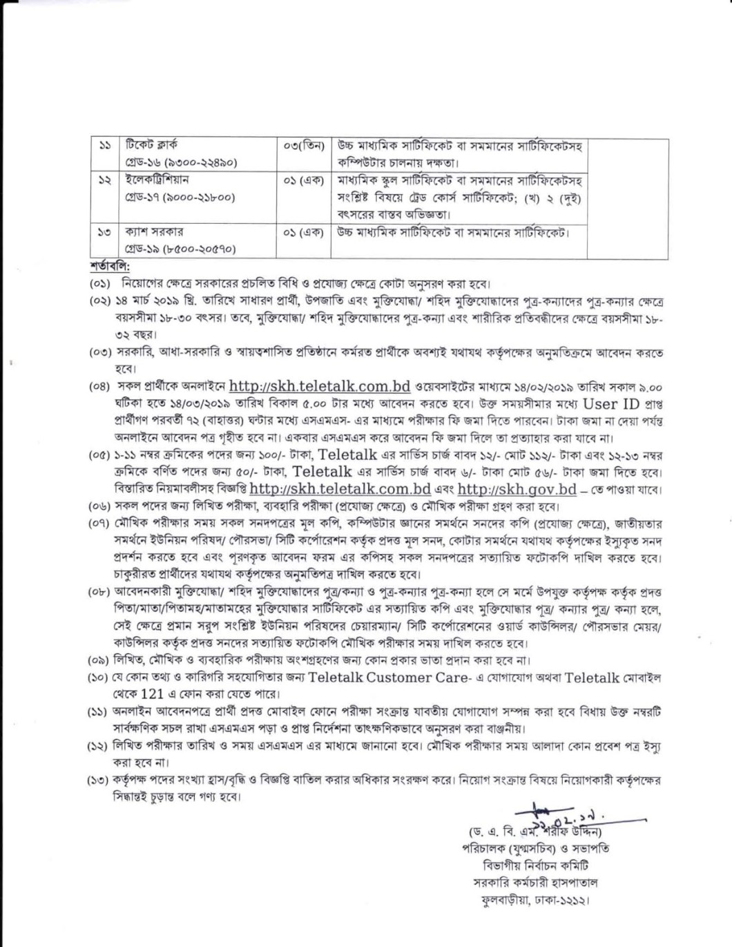 skh.teletalk.com.bd Jobs 2019 - Sarkari Karmachari Hospital Govt. Jobs - 2