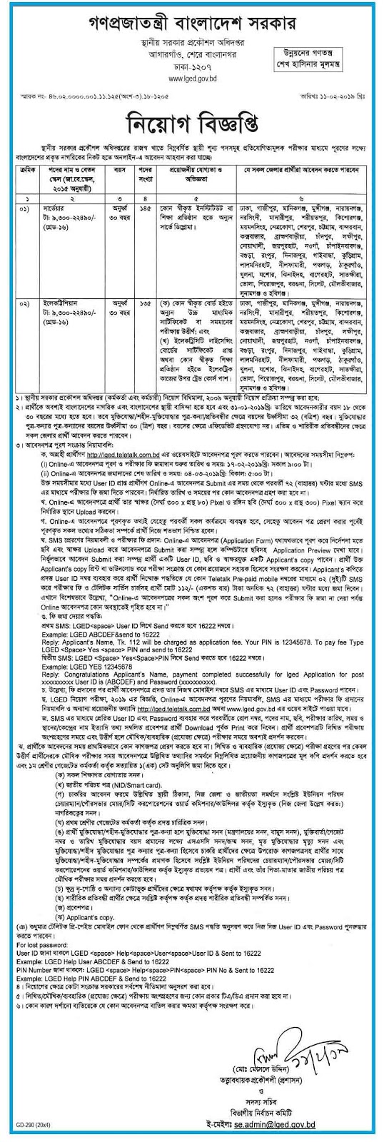 lged.teletalk.com.bd - Jobs 2019 Local Government Engineering Department
