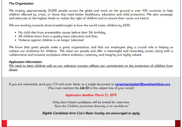 Medical Officer Jobs 2019 -  Post Health, Rohingya Response